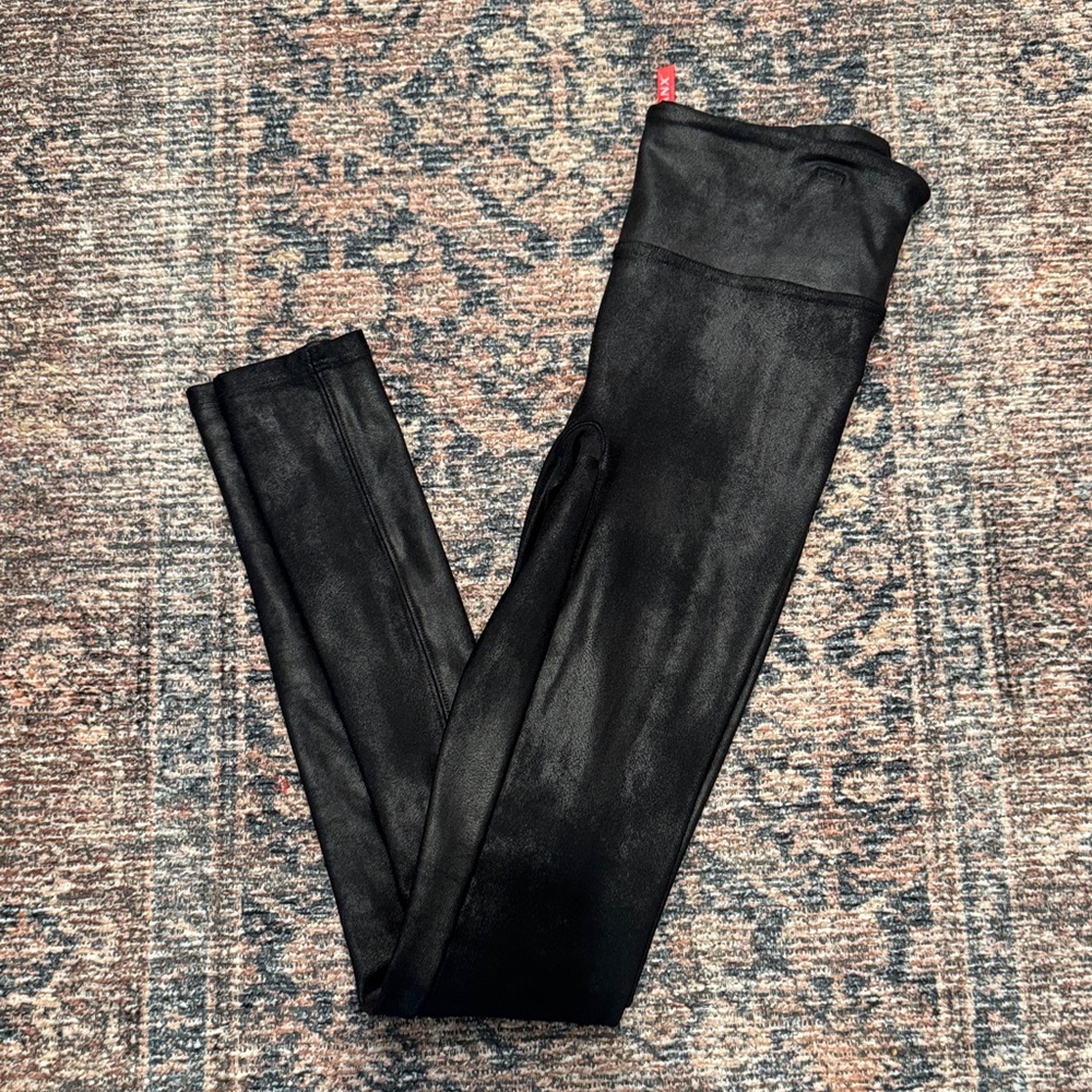 Spanx Leather Coated Black Leggings